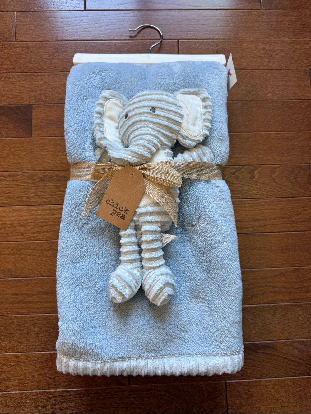 chick pea Light Blue Baby Blanket with Plush Striped Elephant